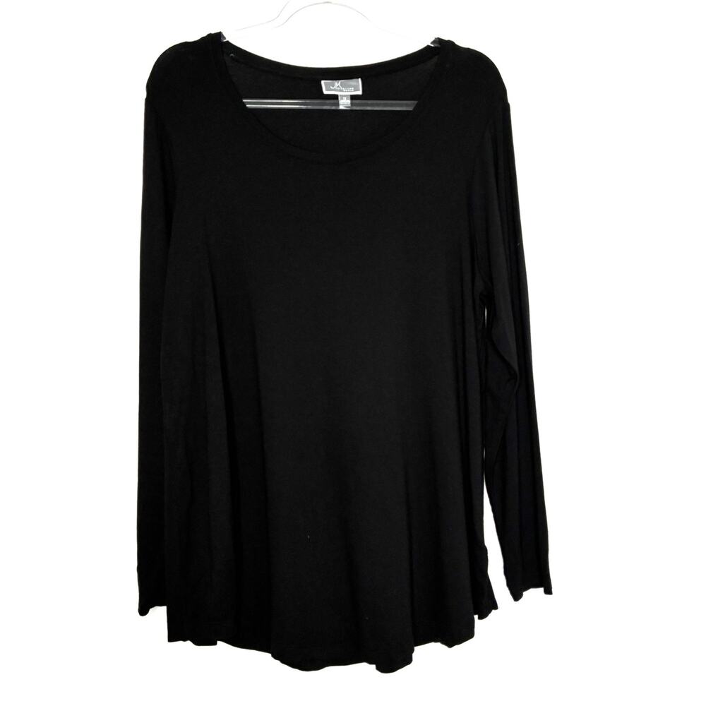 JM Collection Solid Black Tee Shirt Long Sleeve Rayon Spandex Stretch Womens 1X